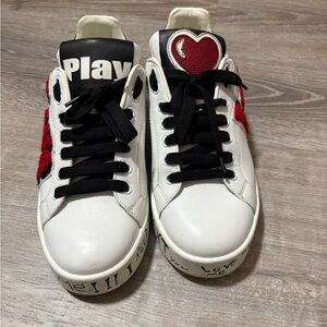 Dolce & Gabbana White and Red Heart Sneakers